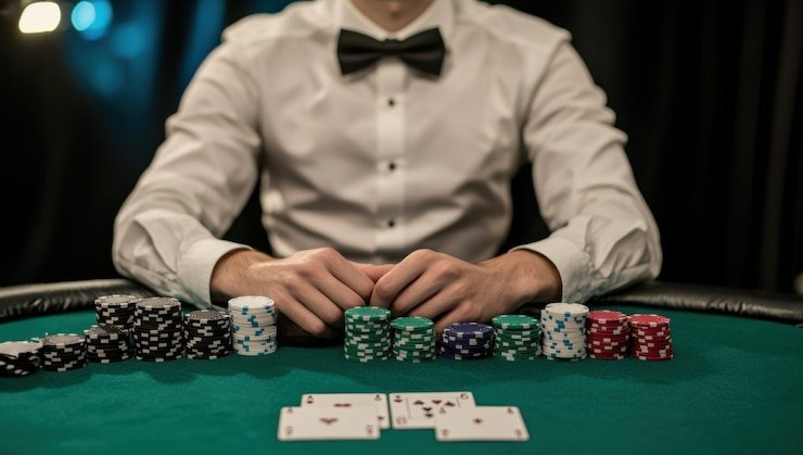 Antarmuka meja live dealer Evolution Gaming dengan statistik real-time